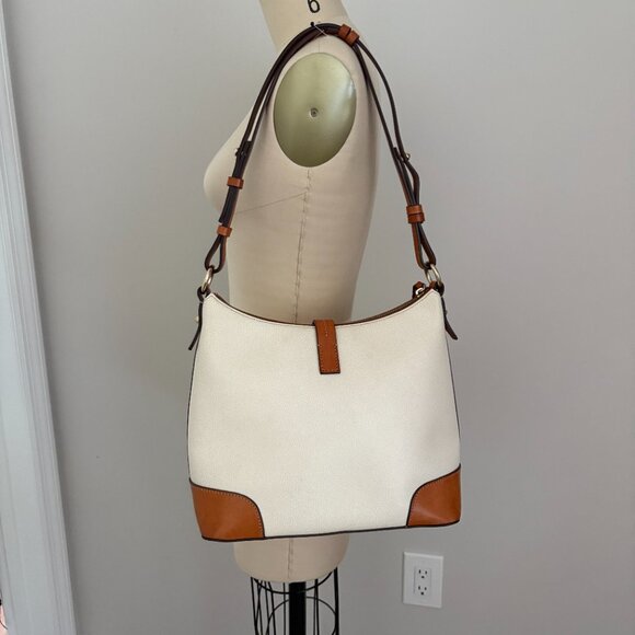 Dooney & Bourke Bone Color Turn Lock Key Shoulder Purse Hobo Leather Bag - Picture 3 of 16